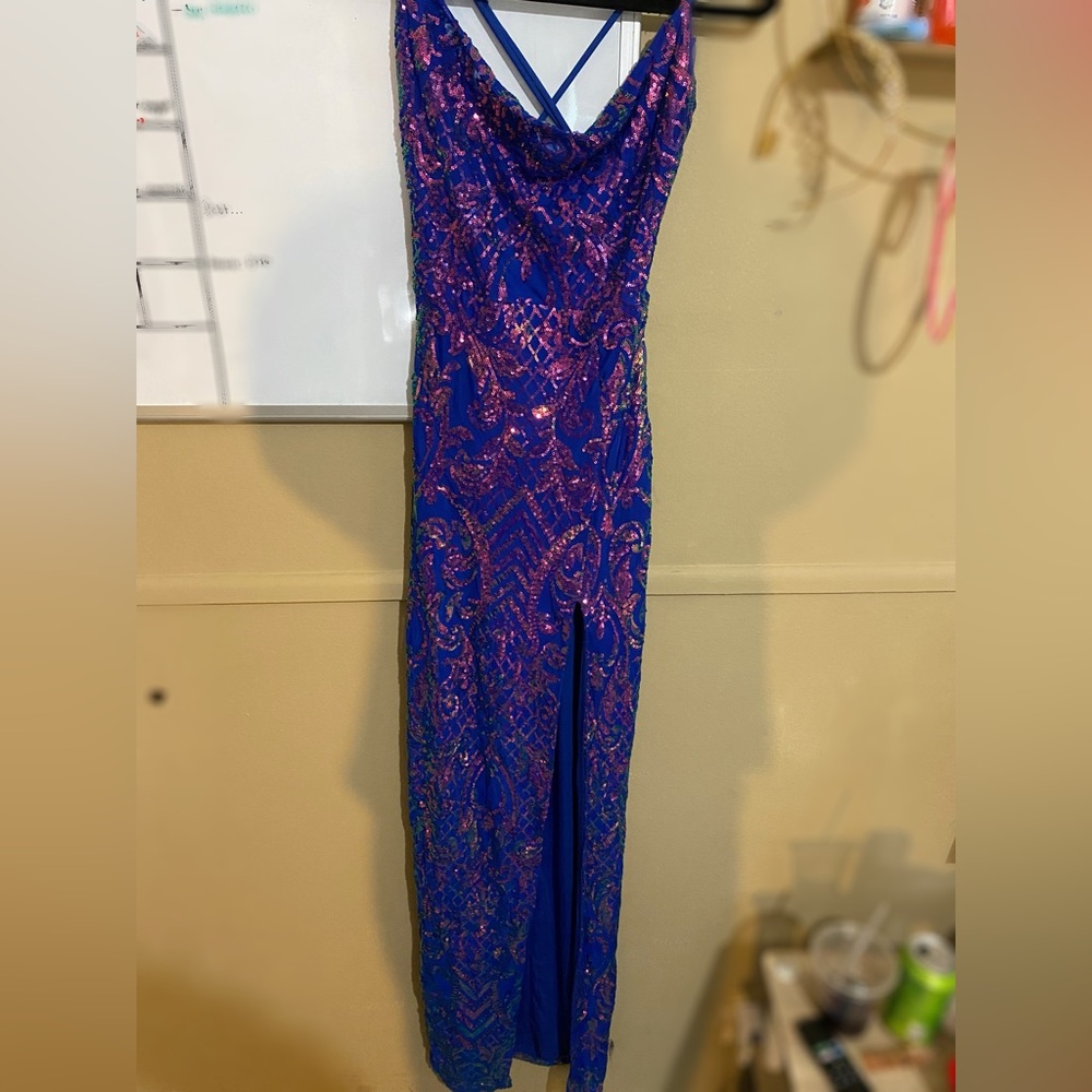 Windsor Blue Sparkly Loose Bust Prom Dress